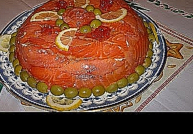 Праздничный салат с красной рыбой и креветками - рыбный торт 