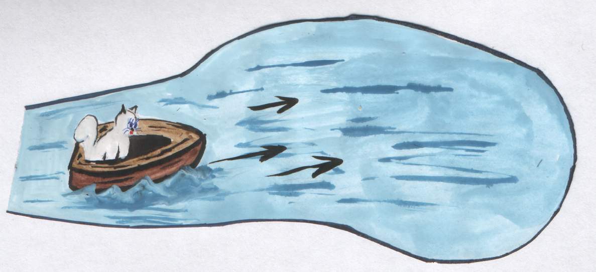Л.Greck Утюг на 3/4 наполненный стёбом и плывущий по реке вверх по течению в сторону Урюпинска